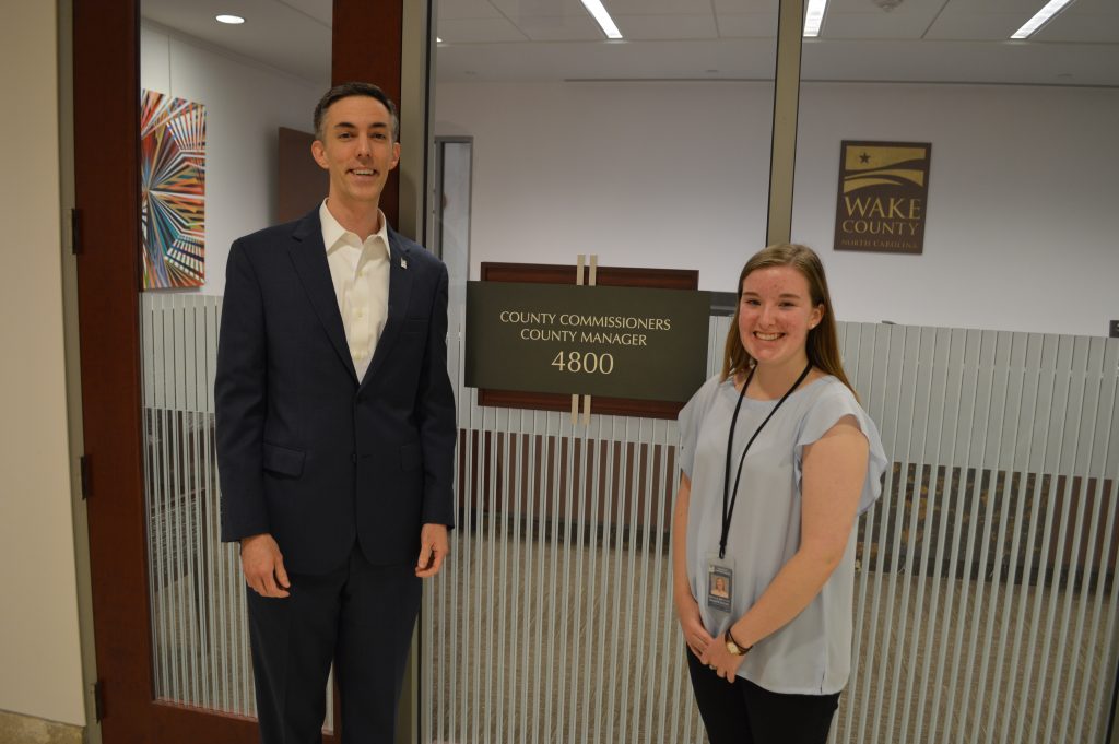 Carolina junior Abby Boettcher at her 2019 APPLES Service-Learning summer internship with Wake County Commissioner Matt Calabria