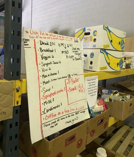 A large list of food items, next to boxes of food.